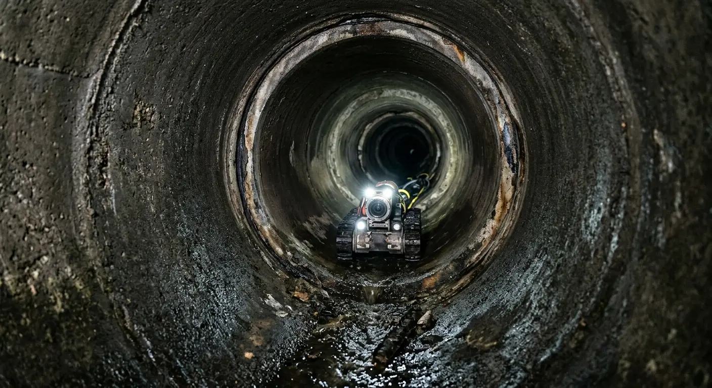 Robotic sewer camera inspecting pipe interior for Sewer Line Cleaning in Universal City